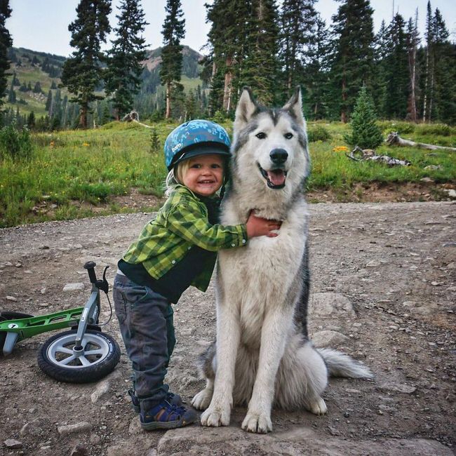 Kid posing with a dog