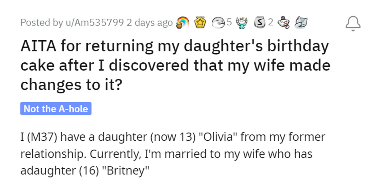Man Returns His Daughter's Birthday Cake After He Discovers His Entitled Wife Has Made Changes To It, Fight Ensues