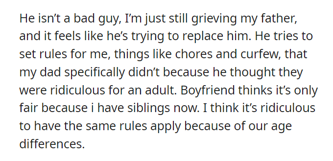AITA for asking moms boyfriend to stop trying to parent me
