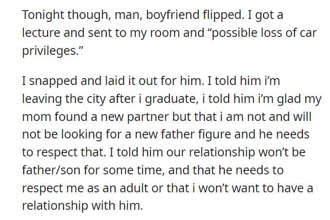 AITA for asking moms boyfriend to stop trying to parent me
