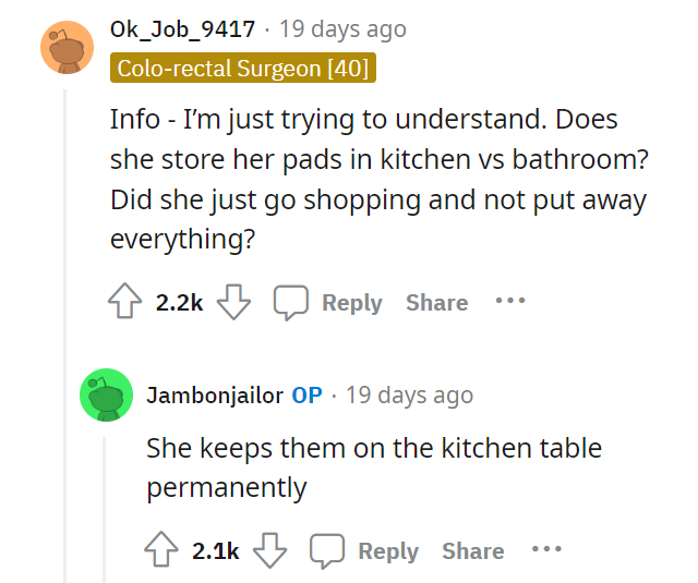 AITA for asking my mother to put away her period pads from the kitchen table