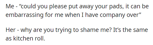 AITA for asking my mother to put away her period pads from the kitchen table