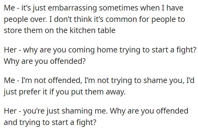 AITA for asking my mother to put away her period pads from the kitchen table