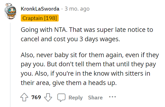 AITA for asking to be paid when a family cancelled