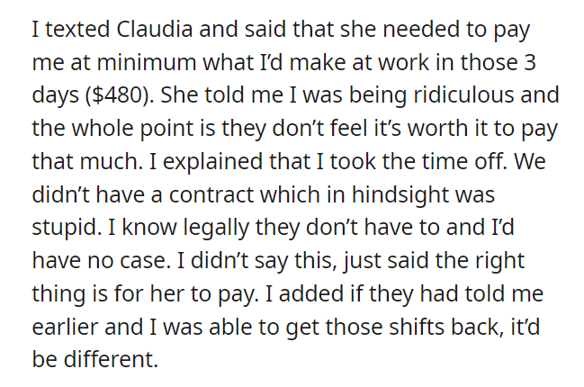 AITA for asking to be paid when a family cancelled