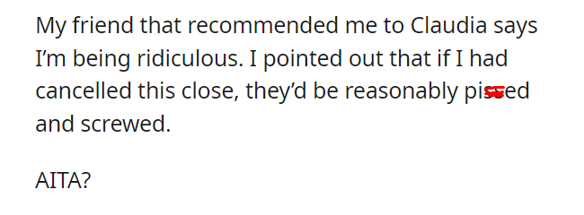 AITA for asking to be paid when a family cancelled