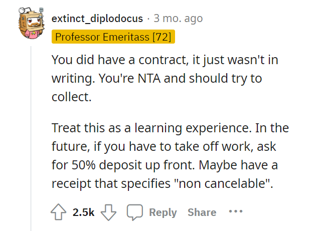 AITA for asking to be paid when a family cancelled
