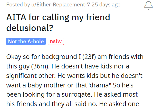 AITA for calling my friend delusional