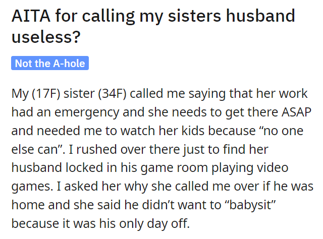 AITA for calling my sisters husband useless