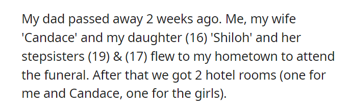 AITA for getting my daughter a hotel room entirely for herself after her stepsisters made her sleep on the floor