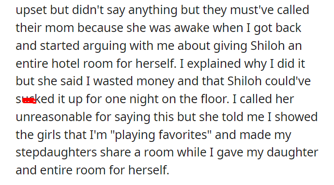 AITA for getting my daughter a hotel room entirely for herself after her stepsisters made her sleep on the floor