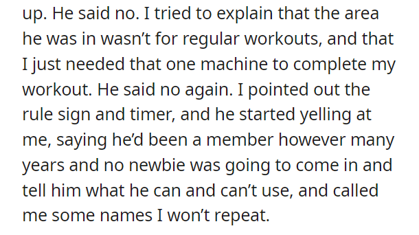 AITA for getting someone banned from the gym over 1 minute of workout