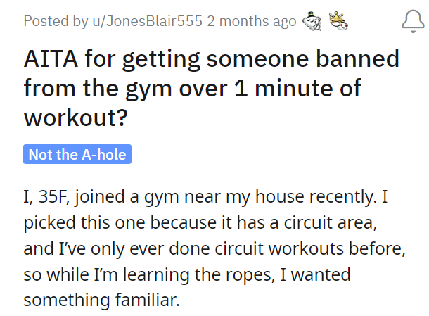AITA for getting someone banned from the gym over 1 minute of workout