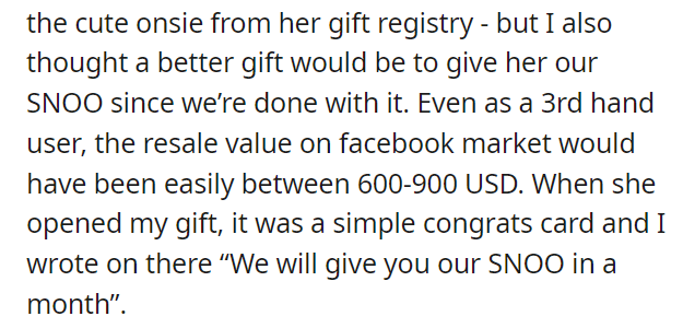 AITA for giving them a used product bassinet for their baby shower