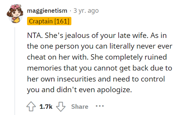 AITA for kicking girlfriend out after she deleted dead wife’s pictures from my phone