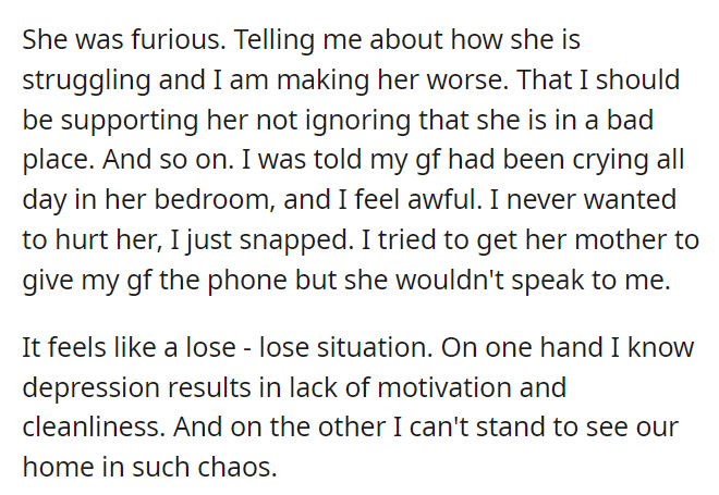 AITA for telling my girlfriend that being depressed is not an excuse for being lazy?