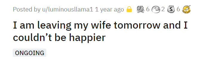 I am leaving my wife tomorrow and I couldn’t be happier