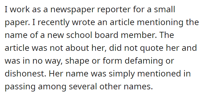 Karen is pissed off because her name was printed in a newspaper without her permission