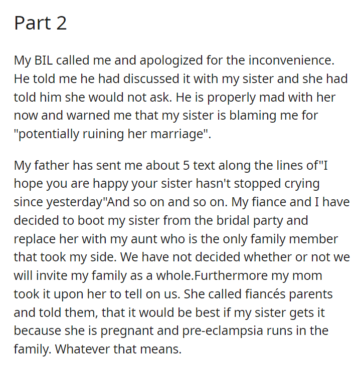 My family is pressuring me to give my (23/F) sister my (28/F) wedding venue because she needs it more and is pregnant. (Re-upload +Updates)