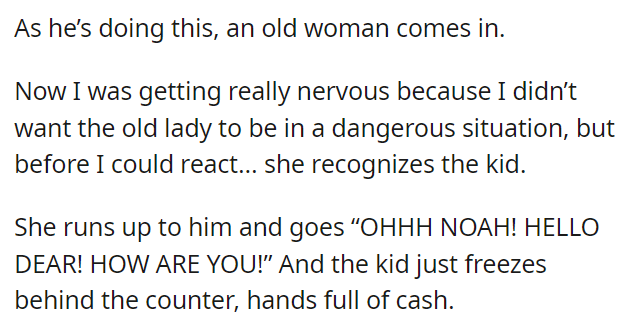 Old lady mistakes mugger as employee