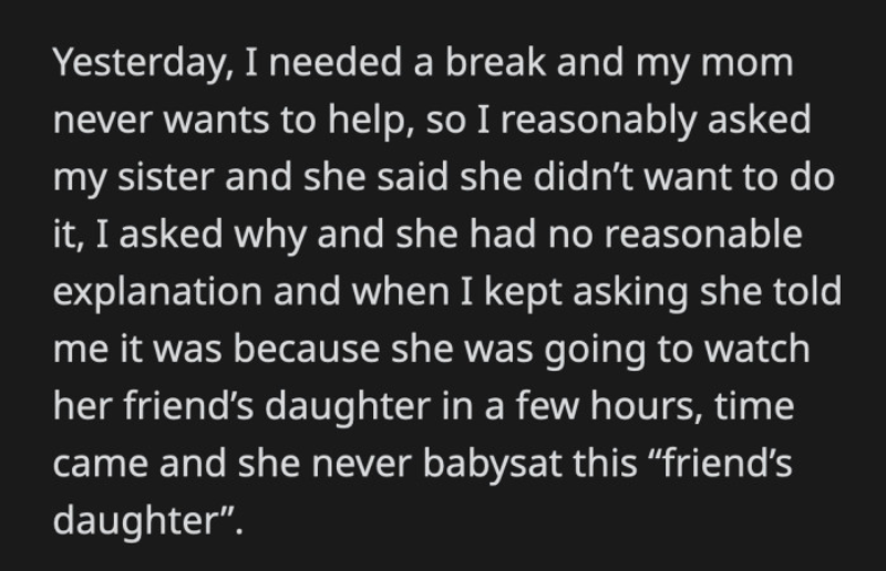 aita for asking my sister to babysit my kids