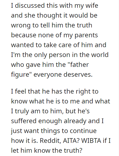 AITA for letting my brother call me dad and refusing to tell him the ugly truth