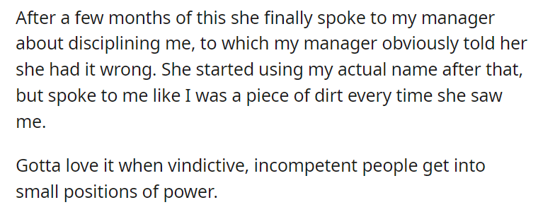 Another department’s manager doesn’t know my name, rages when I don’t answer her