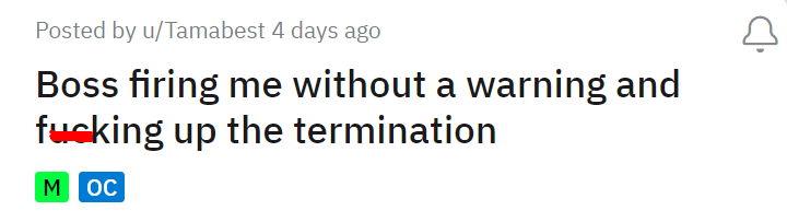 Boss firing me without a warning and fucking up the termination
