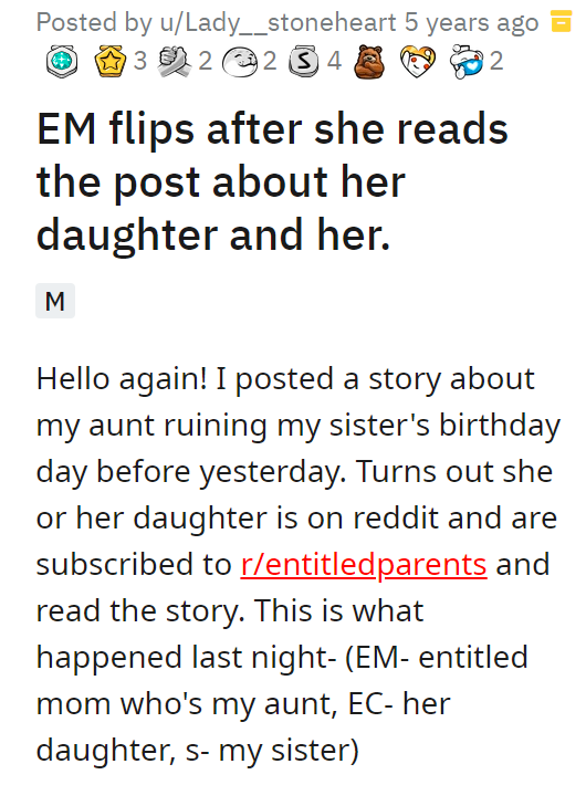 EM flips after she reads the post about her daughter and her.