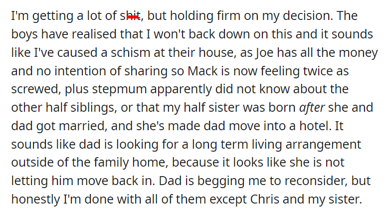 Half brothers threaten to sue me over 16k. It costs them 158k and possibly their parents' marriage.
