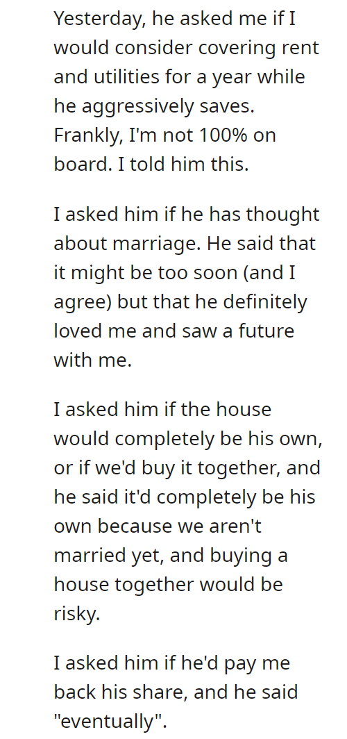 I don't want to help my boyfriend buy a house UPDATE