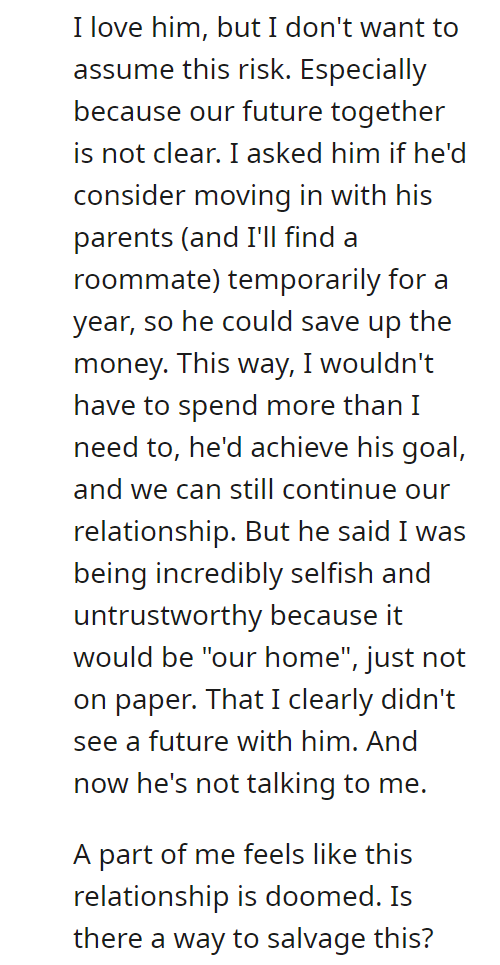 I don't want to help my boyfriend buy a house UPDATE