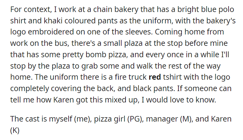 Karen tries to order pizza from me while I am eating pizza myself, then refuses to believe I don't work there.
