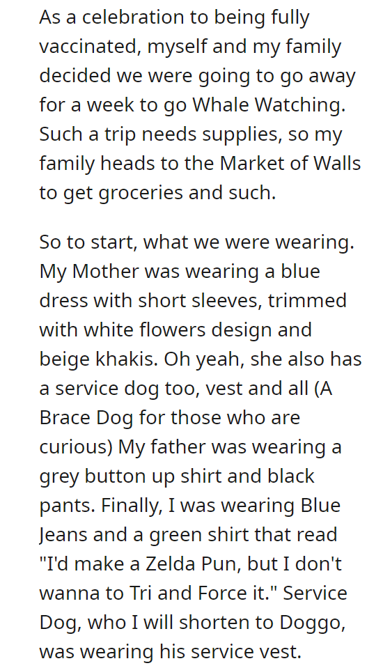 Lady Mistakes my Parents as Employees, and Stomps on Mom's Service Dog's Tail.