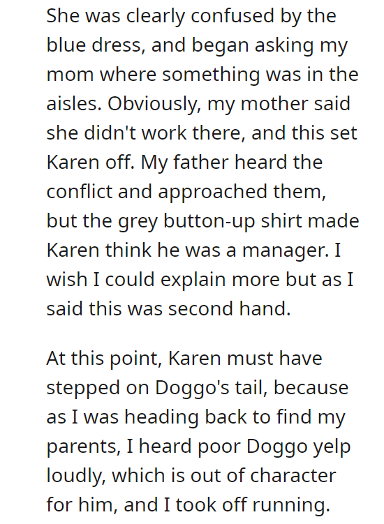 Lady Mistakes my Parents as Employees, and Stomps on Mom's Service Dog's Tail.