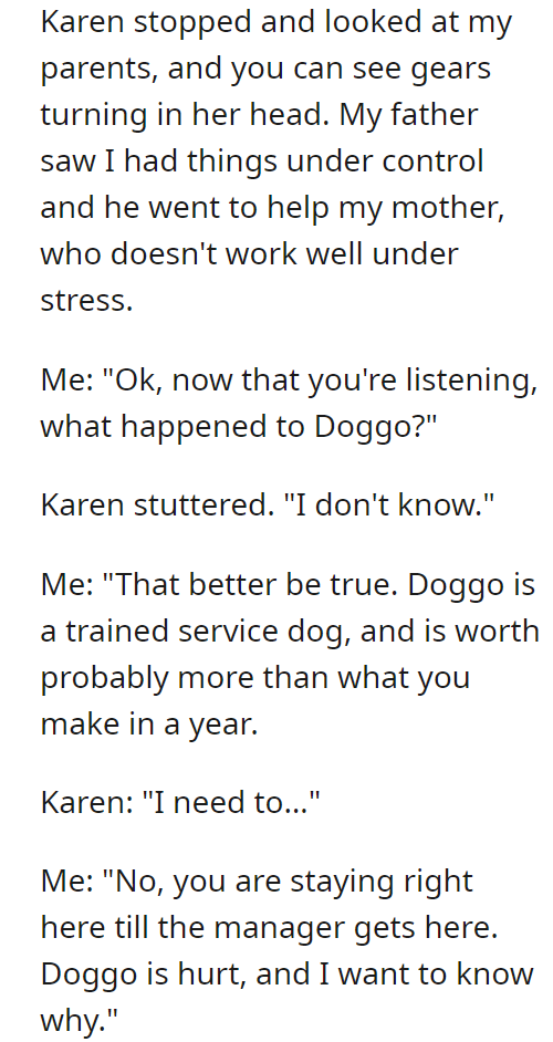 Lady Mistakes my Parents as Employees, and Stomps on Mom's Service Dog's Tail.