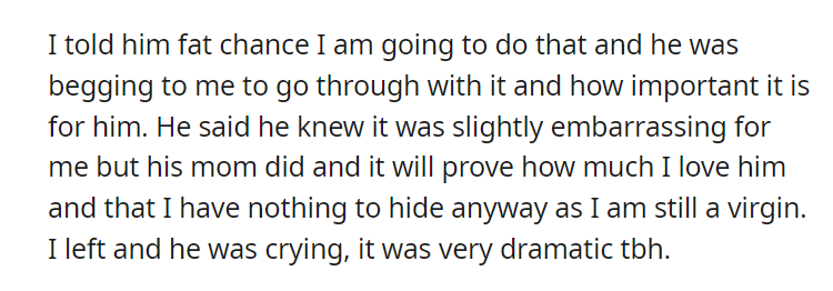 My (22f) fiance (25m) want his father to check my hymen tomorrow night before I get married.
