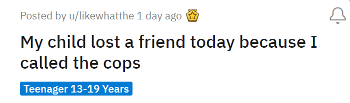 My child lost a friend today because I called the cops