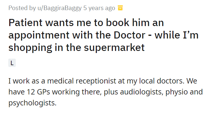 Patient wants me to book him an appointment with the Doctor - while I’m shopping in the supermarket