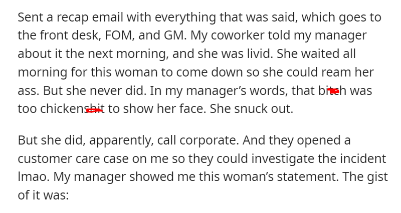 Sold out means sold out, Jennifer. Screaming “you MORON” at me in front of a lobby full of people and then calling corporate doesn’t change that.