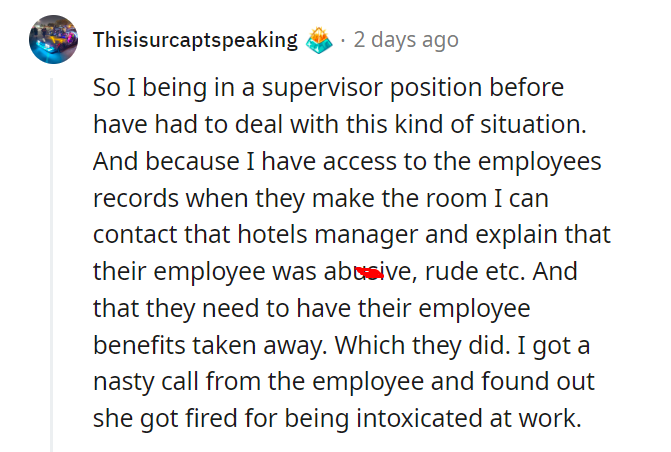 Super rude guest using her employee rate