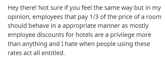 Super rude guest using her employee rate