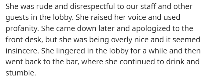 Super rude guest using her employee rate