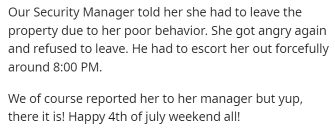 Super rude guest using her employee rate