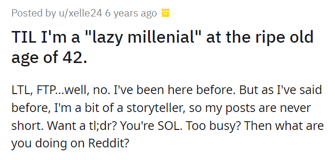 TIL I'm a "lazy millenial" at the ripe old age of 42.