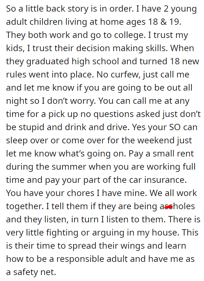 EM wants me to stop treating my young adult children as adults.