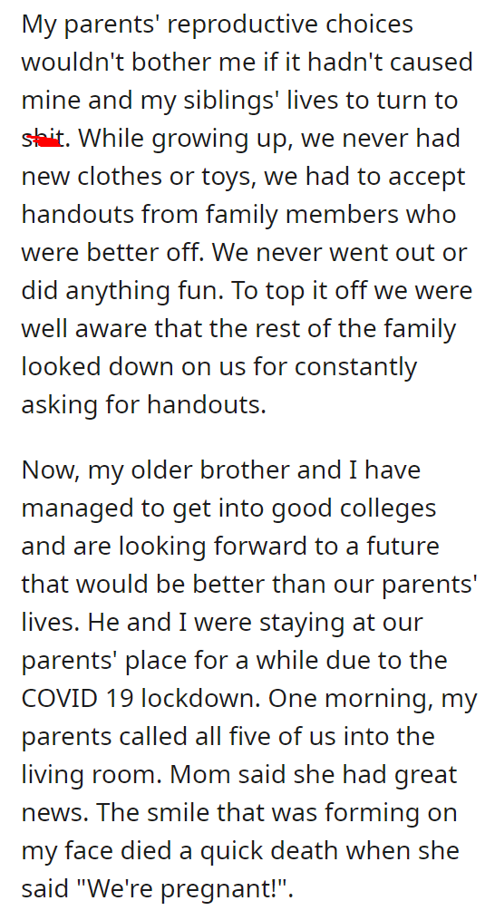 [UPDATE] "We're having a sixth kid we can't afford, so we expect you to give us your college fund."