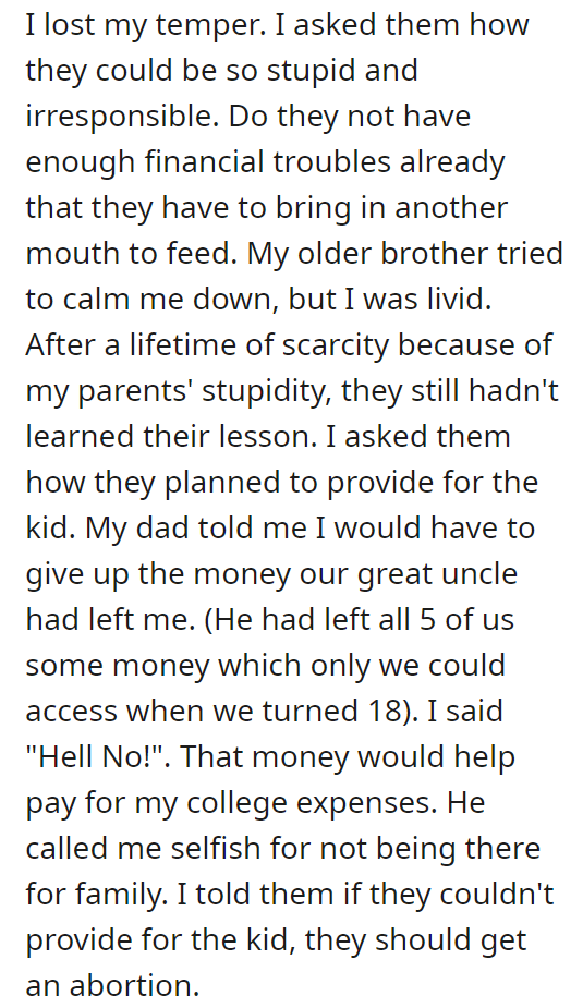 [UPDATE] "We're having a sixth kid we can't afford, so we expect you to give us your college fund."